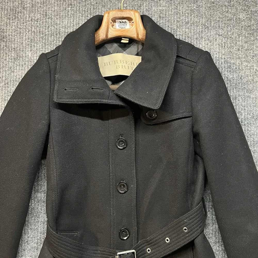 Burberry Brit Women's‎ Rushfield Single Breasted Wool Coat Belted Size US 4 - Picture 3 of 16